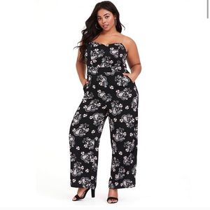 🧸Torrid Strapless Black Floral Paisley Jumpsuit